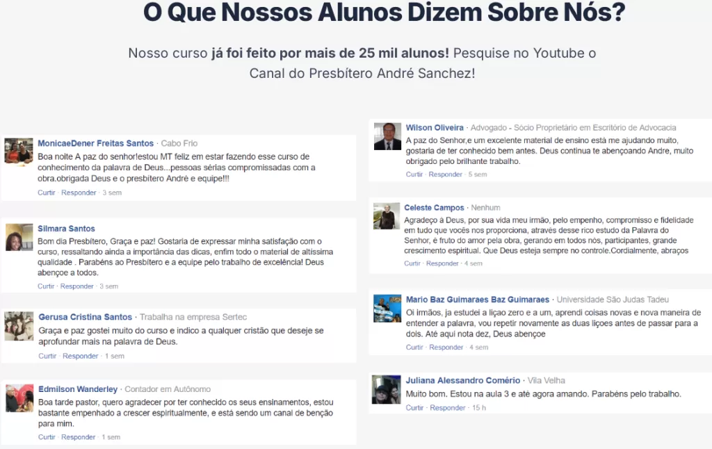 depoimentos dos alunos  do Conheça sua Bíblia Capa a Capa